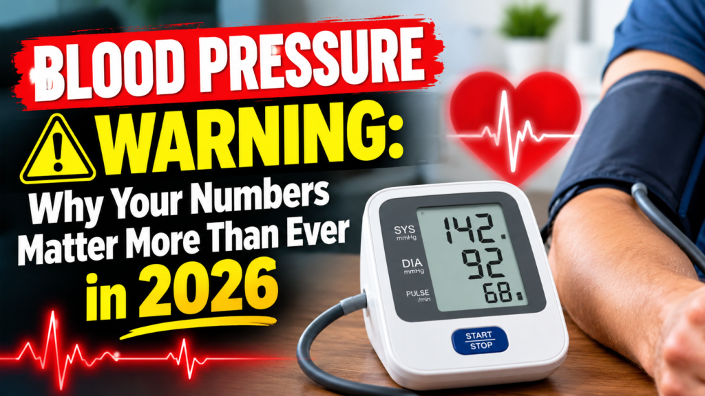 Digital blood pressure monitor displaying blood pressure readings, emphasizing the importance of monitoring blood pressure in 2026.