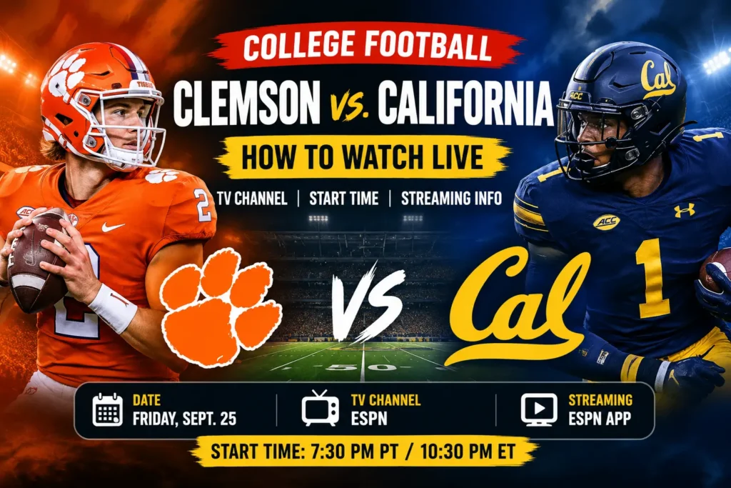 Clemson and California meet in a prime-time ACC college football matchup at California Memorial Stadium.