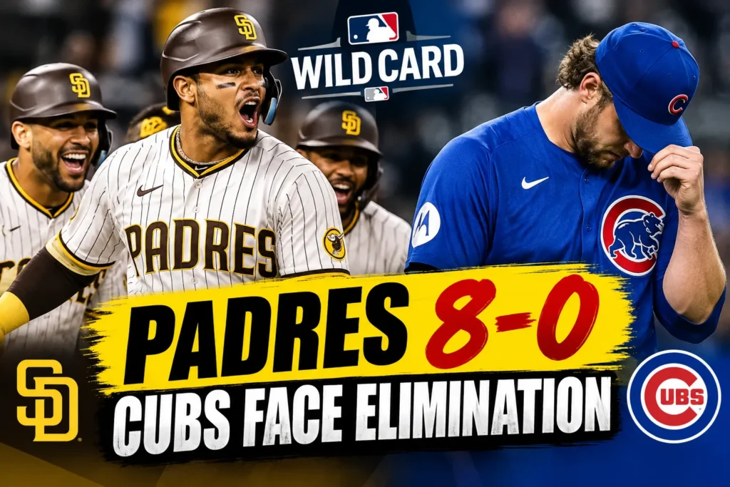 San Diego Padres celebrate an 8-0 Wild Card win over the Chicago Cubs.