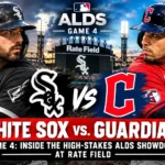 Chicago White Sox and Cleveland Guardians players compete during Game 4 of the American League Division Series at Rate Field.