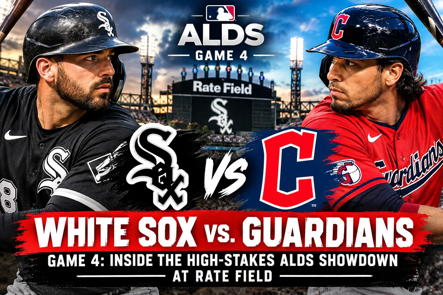 Chicago White Sox and Cleveland Guardians players compete during Game 4 of the American League Division Series at Rate Field.