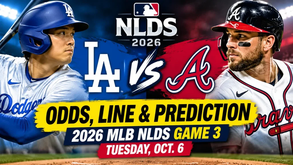 Los Angeles Dodgers vs. Atlanta Braves in 2026 MLB NLDS Game 3 with playoff odds and prediction.