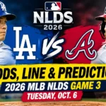 Los Angeles Dodgers vs. Atlanta Braves in 2026 MLB NLDS Game 3 with playoff odds and prediction.