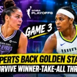 Golden State Valkyries and Dallas Wings players competing in an intense winner-take-all Game 3 WNBA playoff matchup.