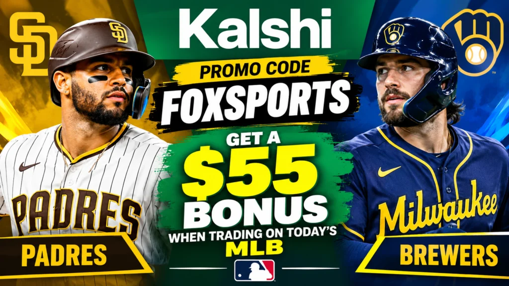 Kalshi promo code FOXSPORTS offers a $55 bonus for trading on the Padres vs. Brewers MLB game.