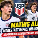 Mathis Albert celebrates during his USMNT debut against Peru.