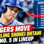 Shohei Ohtani batting for the Los Angeles Dodgers after being moved to the No. 5 spot in the lineup.
