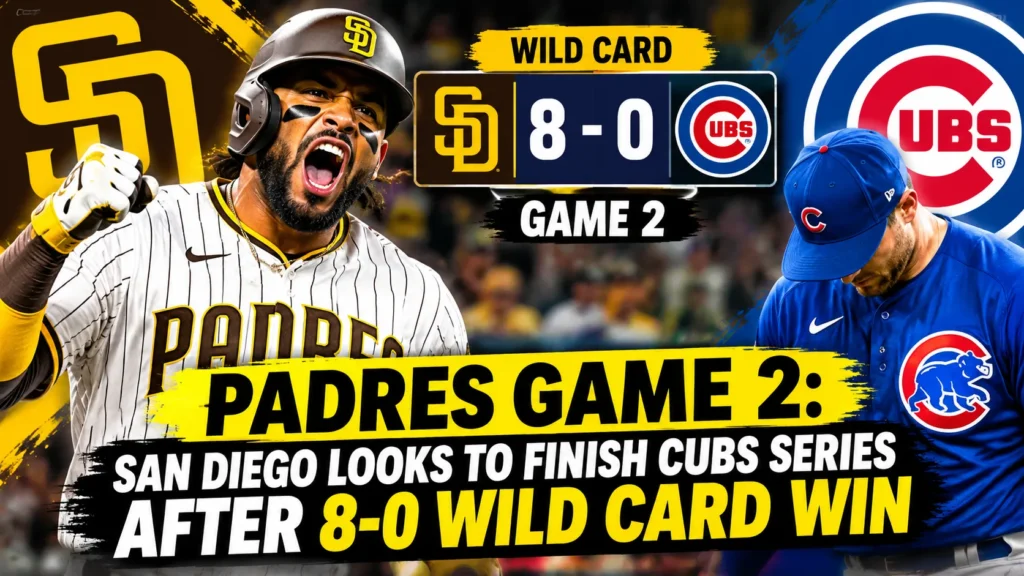 San Diego Padres players celebrate after an 8-0 Wild Card win over the Chicago Cubs.
