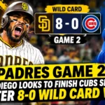 San Diego Padres players celebrate after an 8-0 Wild Card win over the Chicago Cubs.
