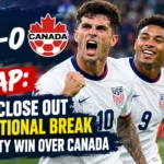 USMNT players celebrate after a gritty win over Canada in an international soccer match.